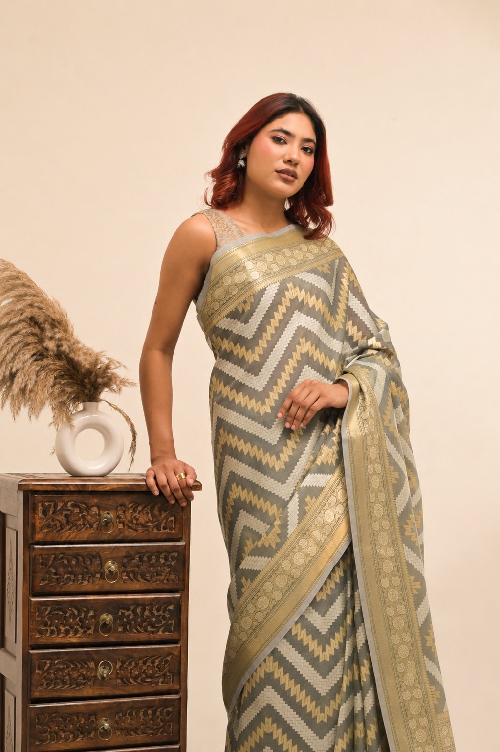 Handloom Banarasi Kora Silk Saree with Zari Work